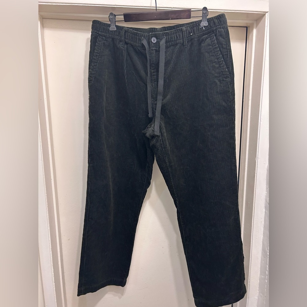 JW Anderson Uniqlo Corduroy Pants Drawstring Dark Green Mens Size XL Wide Leg